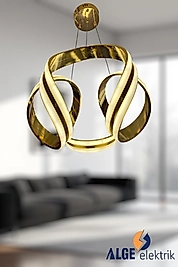 Elips Çift Şerit Gold Led Avize