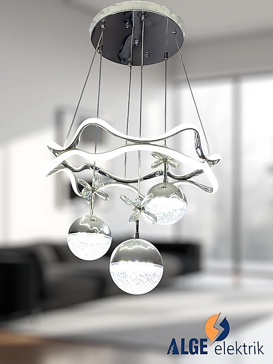 Kral Tacı 3 Top Krom Led Avize