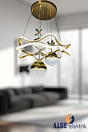Kral Tacı 3 Top Gold Led Avize