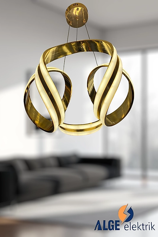 Elips Çift Şerit Gold Led Avize