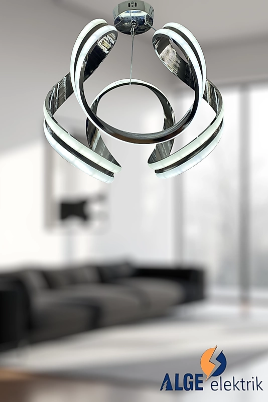 Elips Çift Şerit Krom Led Avize