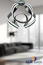 Elips Çift Şerit Krom Led Avize