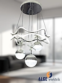 Kral Tacı 3 Top Krom Led Avize